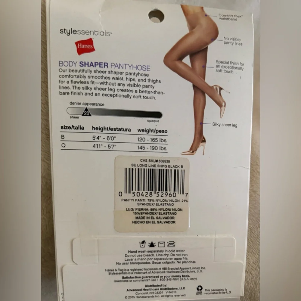 Hanes Body Shaper Pantyhose Silky Sheer Leg Sheer Toe Black Size B NIP